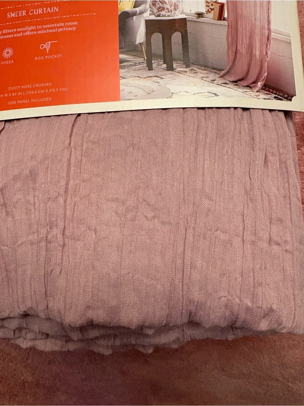 Opalhouse 42“ W x 84“ L sheer one panel curtain-Dusty Rose crushed - Picture 3 of 4